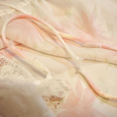 60s sheer pink floral lace bed jacket