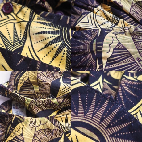 "The African Village" big collar tunic dress & skirt (YE×BK)