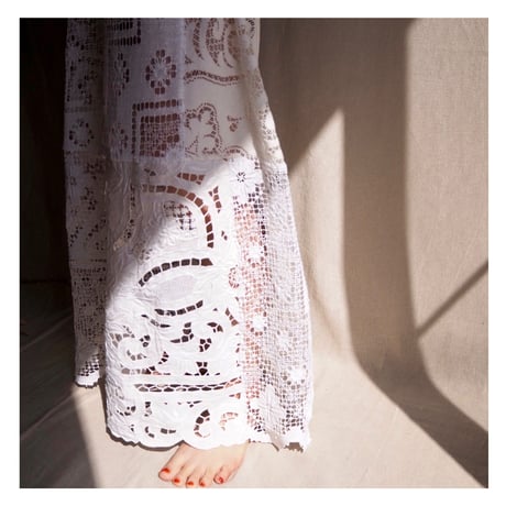 original remake lace patchwork maxi skirt (white)
