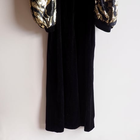 70〜80s "david brown for Saks Fifth Avenue" floral brocade × velvet maxi dress