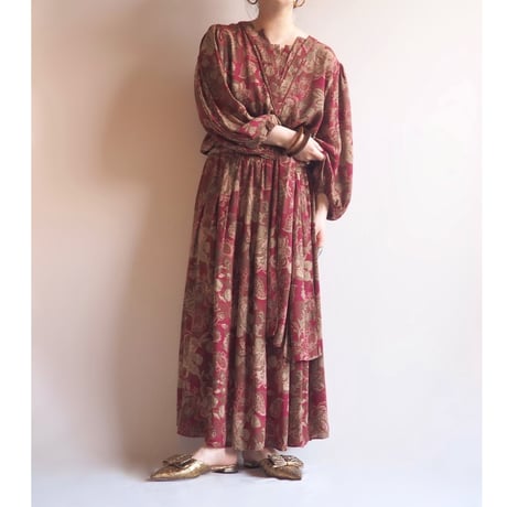 80s "Diane Freis" botanical design maxi dress