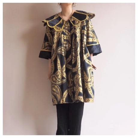 "The African Village" big collar tunic dress (NV×GD)