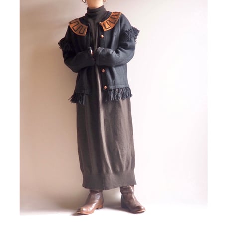 vintage fringe × leather design cardigan