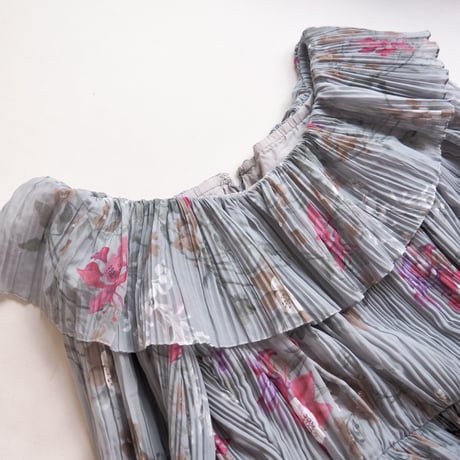 70s semi sheer pleated floral maxi dress