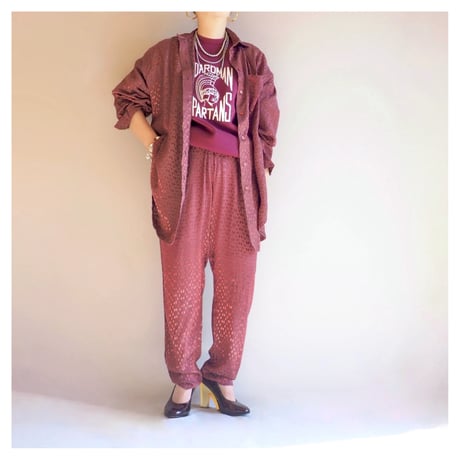 "O.B.MOON" abstract satin blouse & pants set