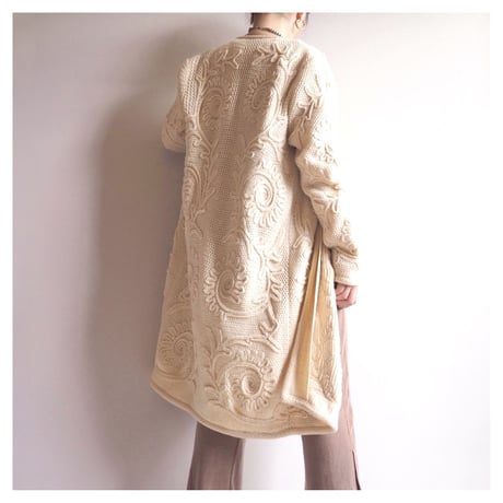 vintage embroidered design long cardigan