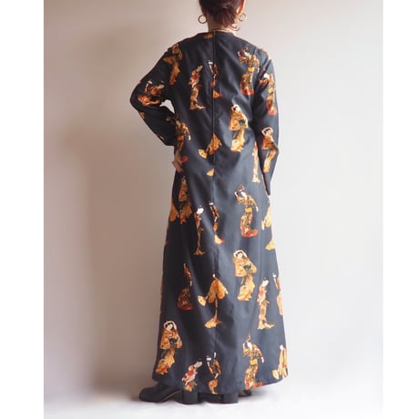 70〜80s geisha print maxi dress