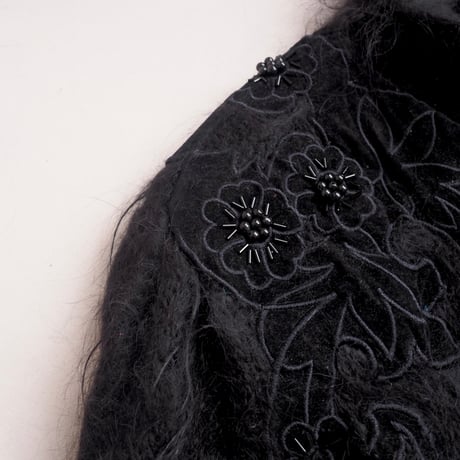 80s floral embroidered fuzzy long cardigan
