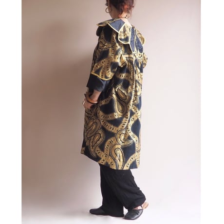 "The African Village" big collar tunic dress (NV×GD)