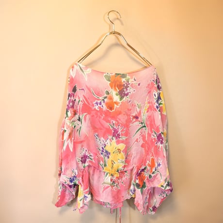 silk pink floral batwing sleeve blouse
