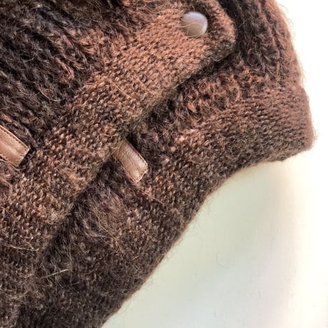 80s made in Italy faux leather×mohair knitted jacket