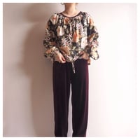 70〜80s metallic floral blouse