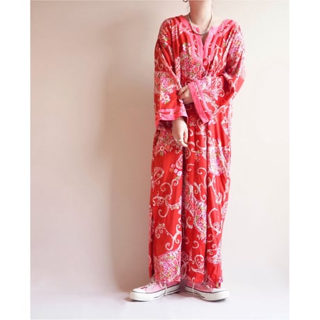 vintage rayon floral paisley kaftan dress
