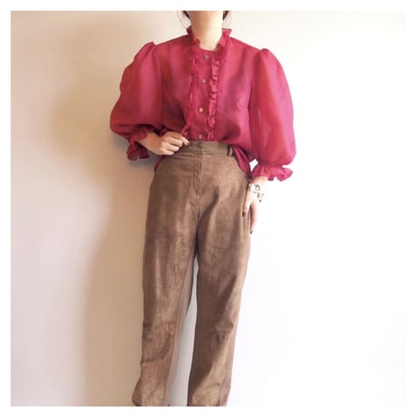 vintage sheer ruffle puff sleeve blouse