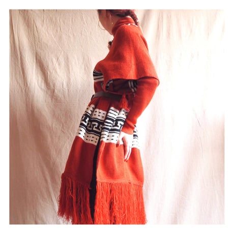 vintage mexican orange fringe poncho