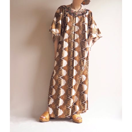 vintage african batik embroidered maxi dress