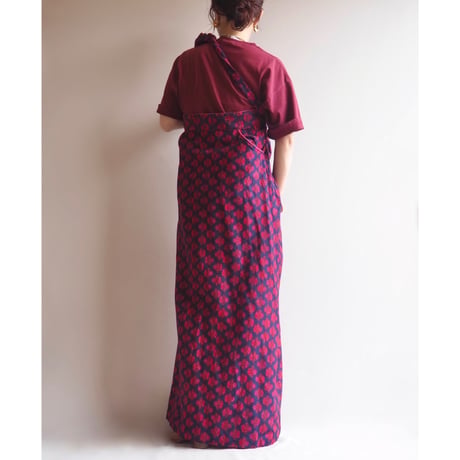 vintage floral hand print wrap maxi skirt