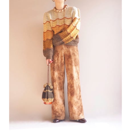 70s gradation wave design hand knit sweater