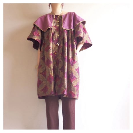 vintage big collar african batik tunic dress