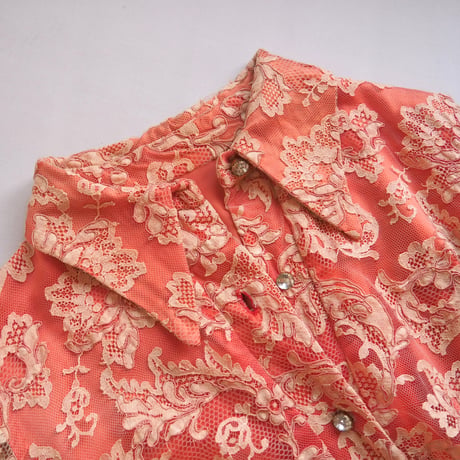 60〜70s coral pink lace maxi dress