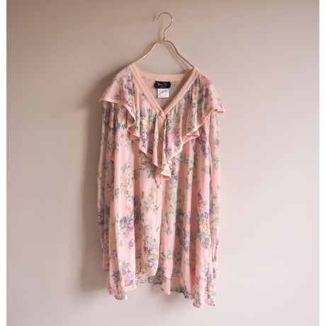 80s "Diane Freis" floral silk ruffle blouse