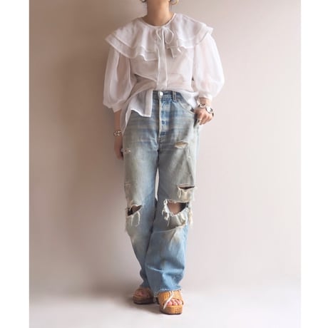 "Vera Mont" big collar sheer blouse