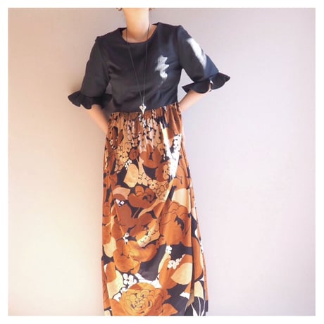 70〜80s floral ruffle maxi dress