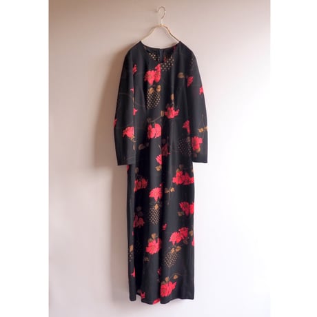 70s〜 floral l/s maxi dress