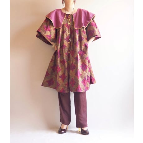 vintage big collar african batik tunic dress