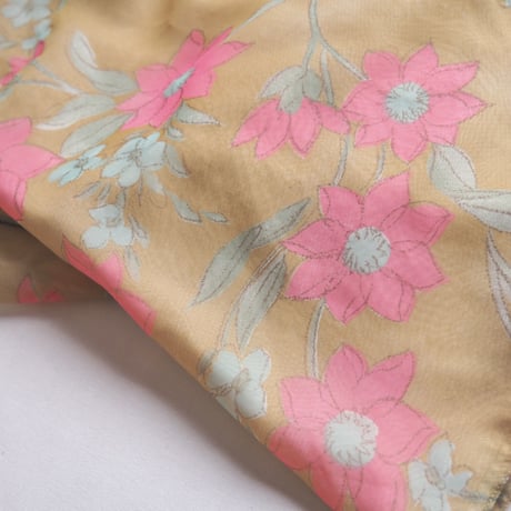 70s floral semi sheer bow collar blouse
