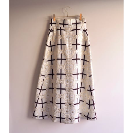 60〜70s metallic floral wrap maxi skirt