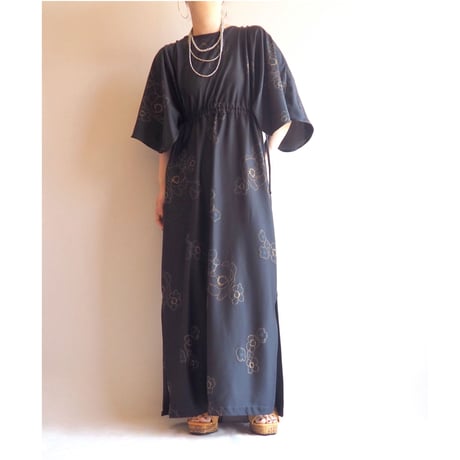 70s "Ann Hodge for Millicent" floral drawstring maxi dress