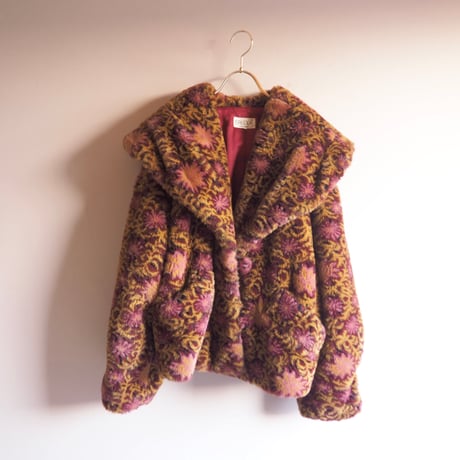 "CREOLA" big collar floral faux fur jacket