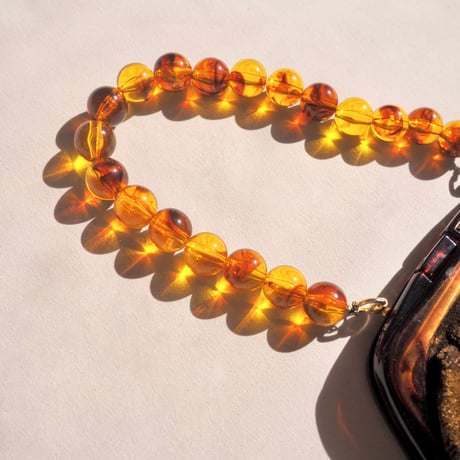 80s amber beads × velvet bag