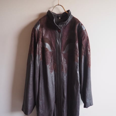 "Sergio Tacchini" floral patchwork design leather coat