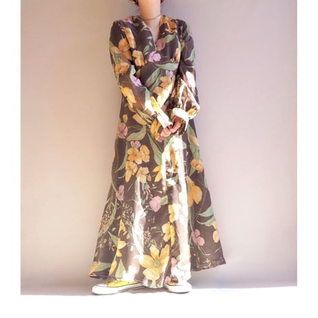 70s floral sheer L/S maxi dress