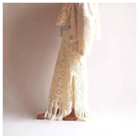 original remake crochet fringe maxi skirt