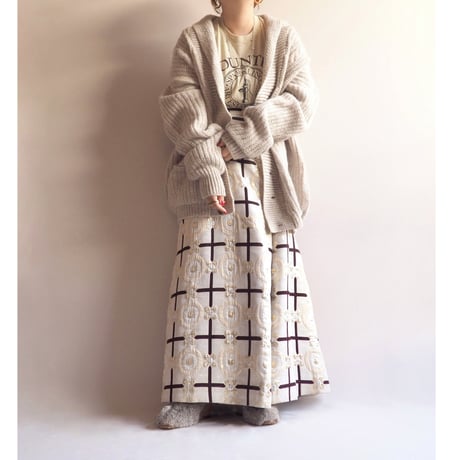 60〜70s metallic floral wrap maxi skirt