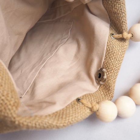 German Army remake wood beads × jute bag