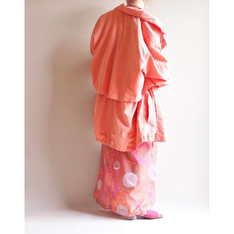 90s salmon pink drawstring design coat