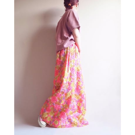 70s floral emboss maxi skirt