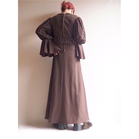 70s brown design sleeve maxi dress