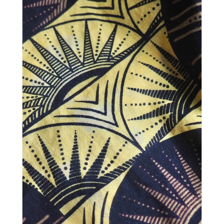 "The African Village" big collar tunic dress & skirt (YE×BK)