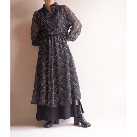 80〜90s dot sheer midi shirt dress