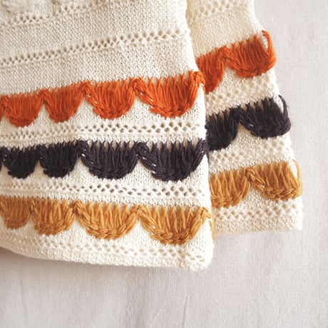 70s boho scallop square neck sweater