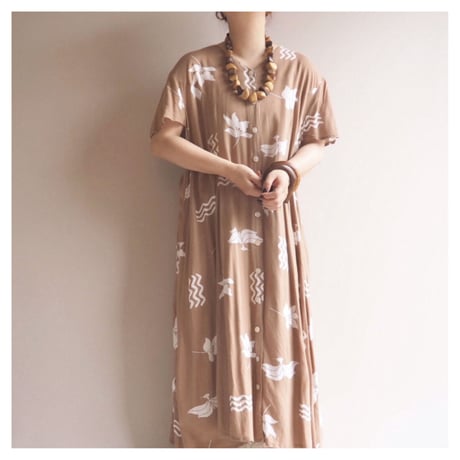 vintage abstract print viscose maxi dress