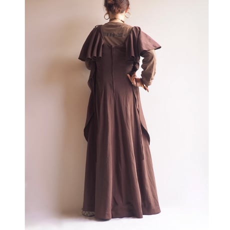 70s brown design maxi dress