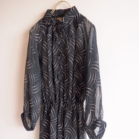 80〜90s dot sheer midi shirt dress