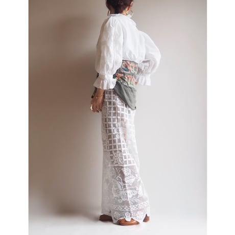 vintage puff sleeve cropped lace blouse