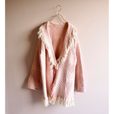 vintage heart pattern fringe cardigan